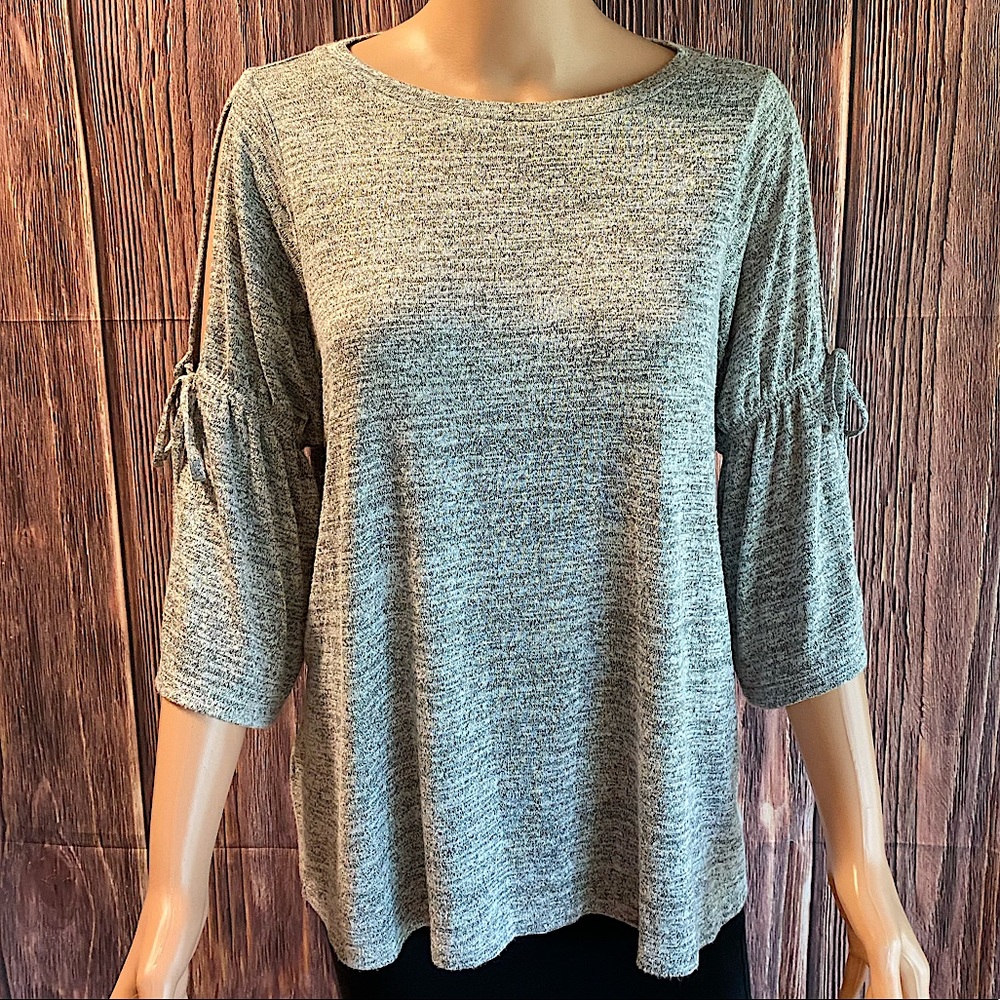 Loft size small gray soft comfy statement sleeve bow tie boho blouse top